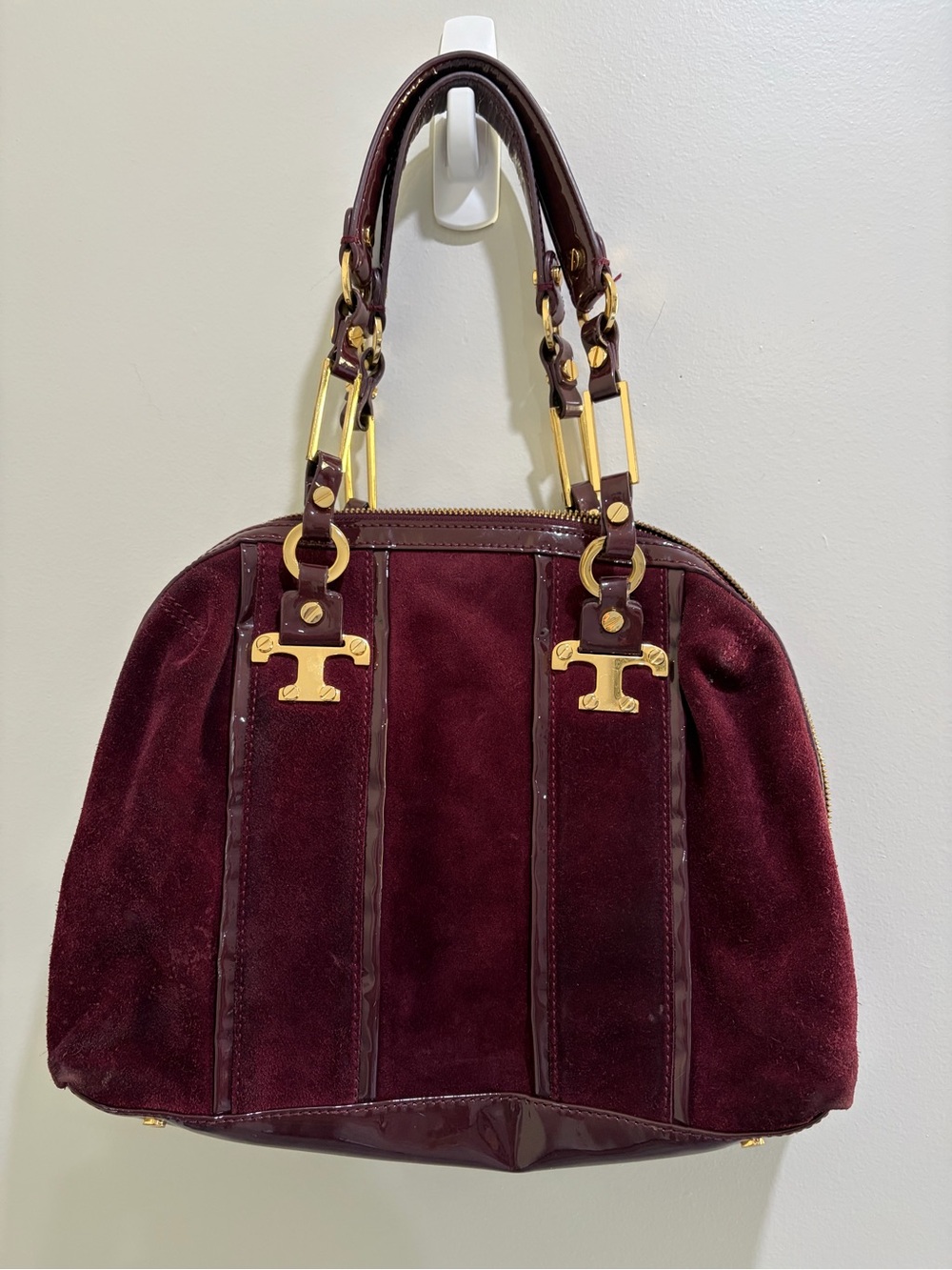 Tory Burch Plum Suede and Leather Nico satchel bag